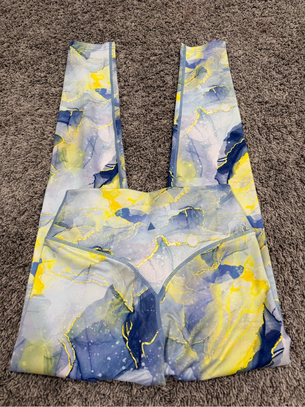 Vitality Marbled Yellow & Blue High-Waist Leggings